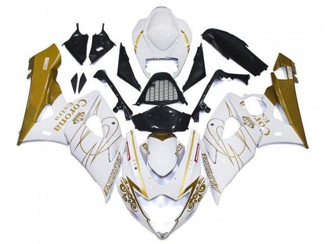 2005-2006 Suzuki GSXR 1000 Motorcycle Fairings - White Gold Corona Custom