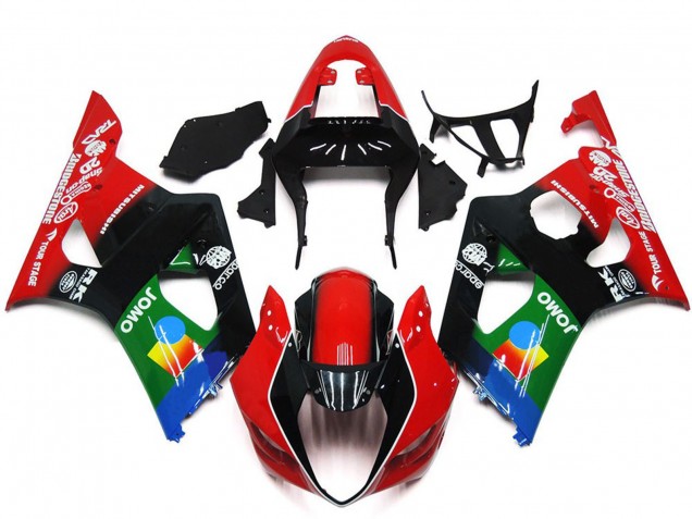 2003-2004 Suzuki GSXR 1000 Motorcycle Fairings - Red Black Green JOMO
