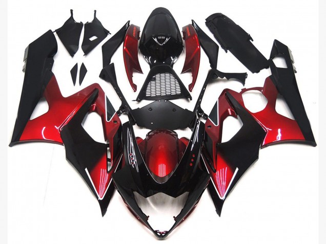 2005-2006 Suzuki GSXR 1000 Motorcycle Fairings - Candy Red Glossy Black