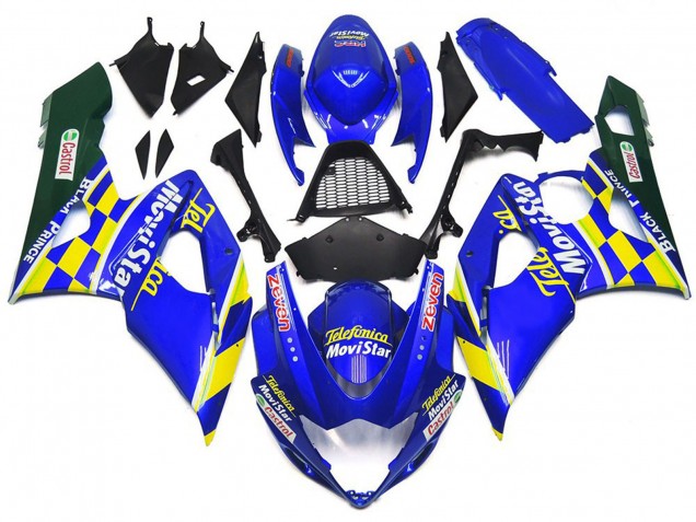 2005-2006 Suzuki GSXR 1000 Motorcycle Fairings - Blue Yellow Green MoviStar Castrol
