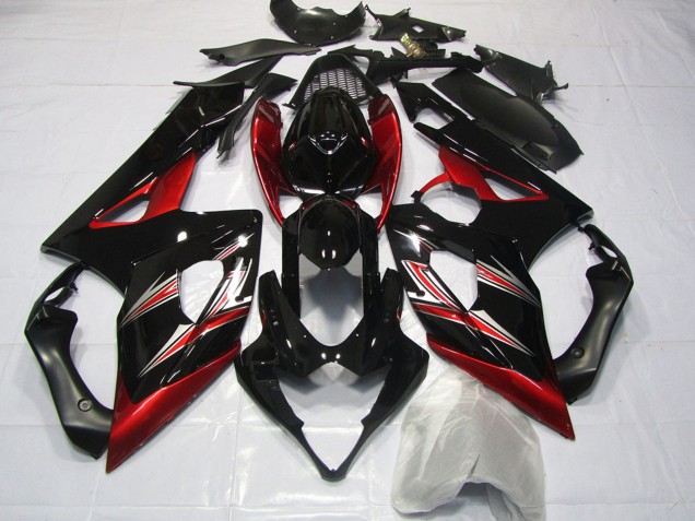 2005-2006 Suzuki GSXR 1000 Motorcycle Fairings - Glossy Black Red Flare