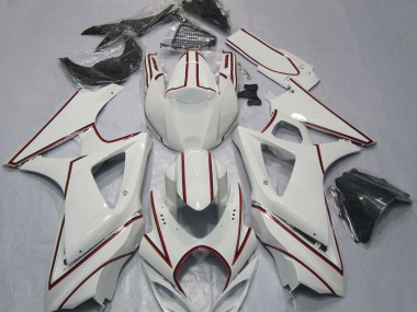 Cheap 2007-2008 Suzuki GSXR 1000 Motorcycle Fairings - White with Red Pinstripe