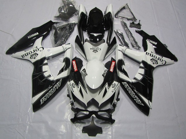 2008-2010 Suzuki GSXR 600 / GSXR 750 Motorcycle Fairing - White Black Alstare Corona Motul