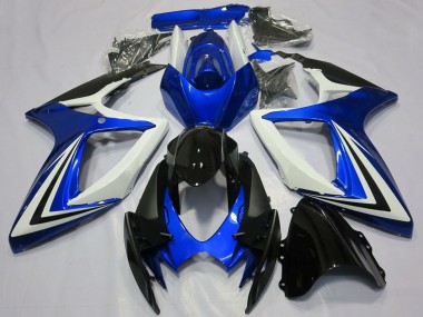Cheap 2006-2007 Suzuki GSXR 600 / GSXR 750 Motorcycle Fairings - White Blue Glossy Black Stripe