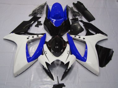 Cheap 2006-2007 Suzuki GSXR 600 / GSXR 750 Motorcycle Fairings - White Blue Glossy Black Star