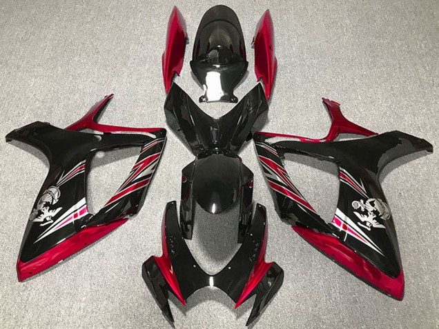 2006-2007 Suzuki GSXR 600 / GSXR 750 Motorcycle Fairing - Red Glossy Black