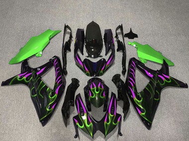Cheap 2008-2010 Suzuki GSXR 600 / GSXR 750 Motorcycle Fairings - Glossy Black Green Purple Flame