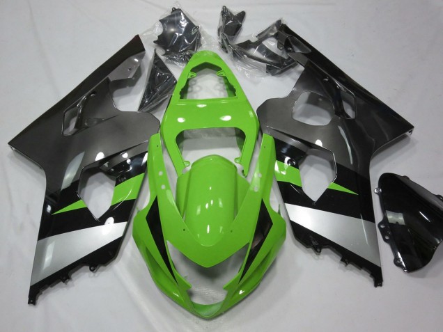 2004-2005 Suzuki GSXR 600 / GSXR 750 Motorcycle Fairing - Green Silver Glossy Black