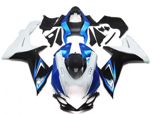 2011-2024 Suzuki GSXR 600 / GSXR 750 Motorcycle Fairings - White Light Blue Glossy Black