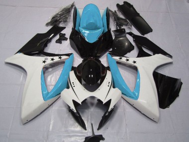Cheap 2006-2007 Suzuki GSXR 600 / GSXR 750 Motorcycle Fairings - Light Blue White Glossy Black Star