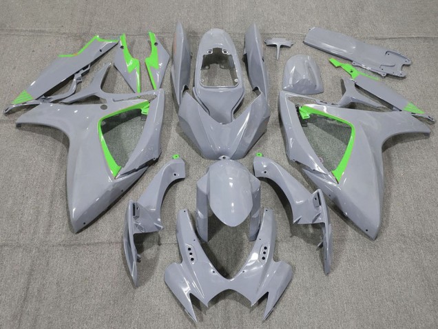 2006-2007 Suzuki GSXR 600 / GSXR 750 Motorcycle Fairings - Nardo Grey and Green Trim