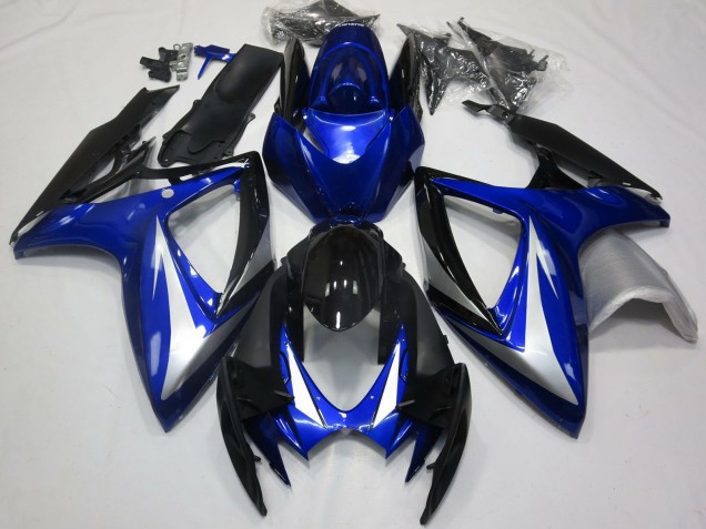 2006-2007 Suzuki GSXR 600 / GSXR 750 Motorcycle Fairings - Blue Silver Glossy Black OEM Style