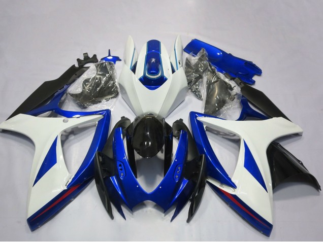 2006-2007 Suzuki GSXR 600 / GSXR 750 Motorcycle Fairing - White Blue Glossy Black OEM Style