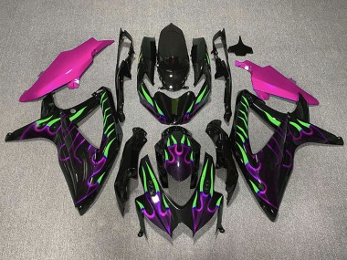 Cheap 2008-2010 Suzuki GSXR 600 / GSXR 750 Motorcycle Fairings - Glossy black Pink Purple Green Flame