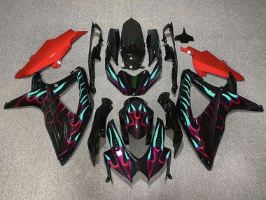 Cheap 2008-2010 Suzuki GSXR 600 / GSXR 750 Motorcycle Fairings - Glossy Black Red Cyan Flame