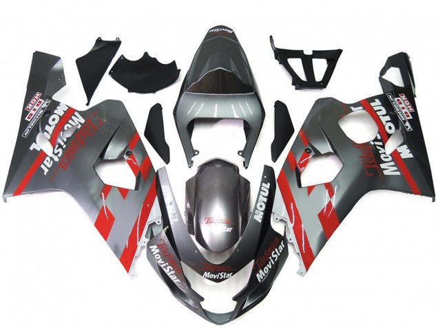 2004-2005 Suzuki GSXR 600 / GSXR 750 Motorcycle Fairings - Silver Red MoviStar