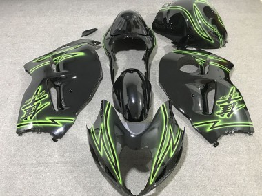 Cheap 1996-2007 Suzuki GSXR 1300 Motorcycle Fairings - Glossy Black Green Lightning