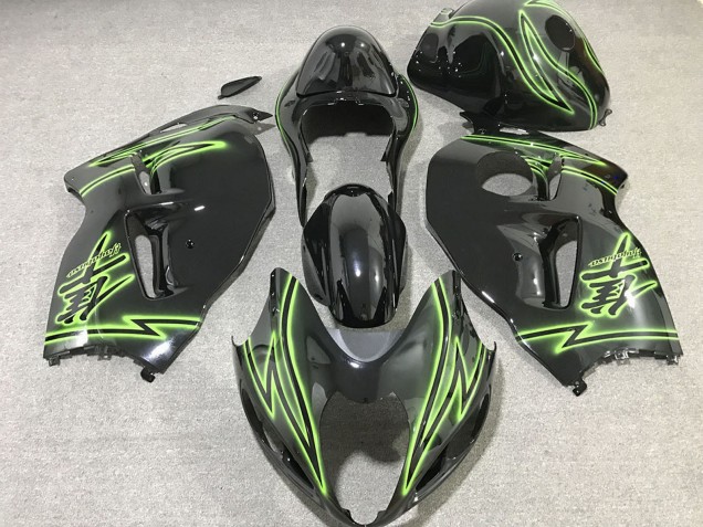 1996-2007 Suzuki GSXR 1300 Motorcycle Fairings - Glossy Black Green Lightning