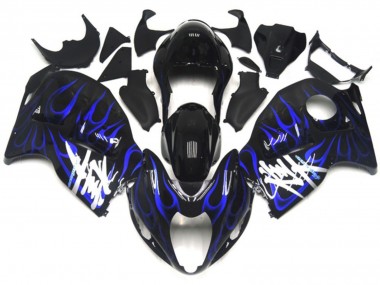Cheap 1996-2007 Suzuki GSXR 1300 Motorcycle Fairings - Glossy Black with Deep Blue Flame