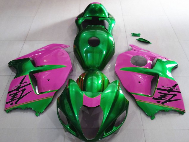 1996-2007 Suzuki GSXR 1300 Motorcycle Fairings - Glossy Green and Pink