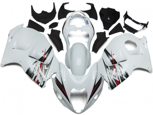 1996-2007 Suzuki GSXR 1300 Motorcycle Fairings - Glossy White and Silver Style
