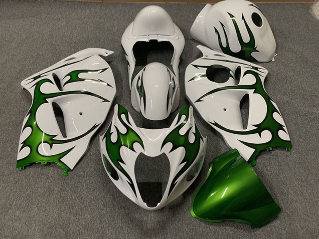 1996-2007 Suzuki GSXR 1300 Motorcycle Fairings - White Green Flame