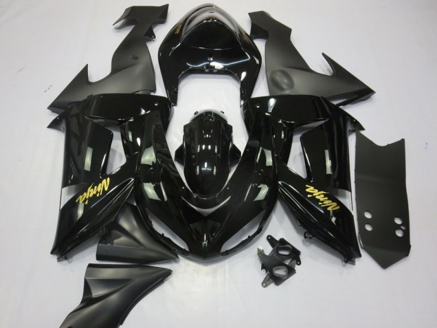 2006-2007 Kawasaki ZX10R Motorcycle Fairings - Glossy Black Matte Black and Gold