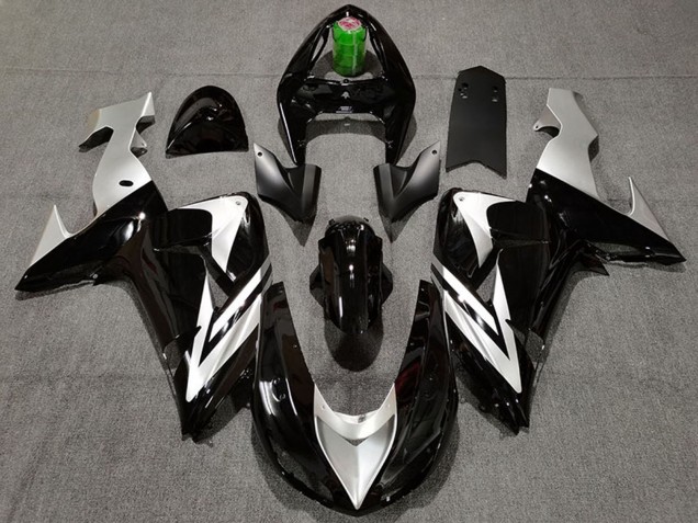 2006-2007 Kawasaki ZX10R Motorcycle Fairings - Glossy Black Silver
