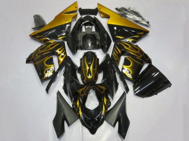 Cheap 2004-2005 Kawasaki ZX10R Motorcycle Fairings - Glossy Black Gold Flame