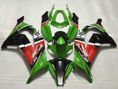 Cheap 2011-2015 Kawasaki ZX10R Motorcycle Fairings - Green Red White Black Elf Motocard 66