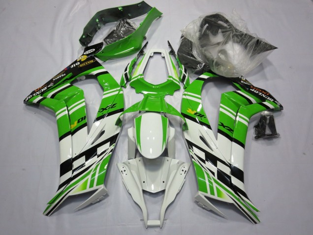 2011-2015 Kawasaki ZX10R Motorcycle Fairing - White Green Yellow Black Maxxis Dunlop