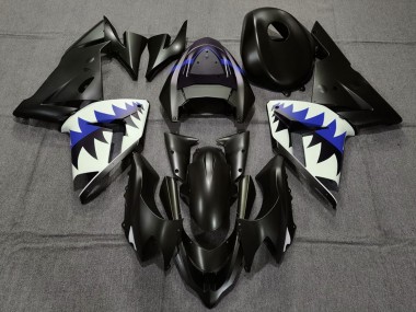 Cheap 2004-2005 Kawasaki ZX10R Motorcycle Fairings - Matte Black and Dark Blue Shark