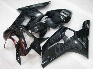 Cheap 2003-2004 Kawasaki ZX6R Motorcycle Fairings - Glossy Black Grey Flame