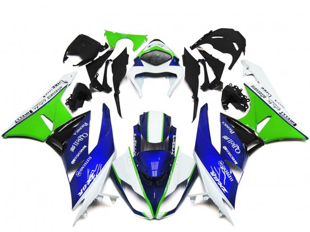 2009-2012 Kawasaki ZX6R Motorcycle Fairings - White Green Blue Black