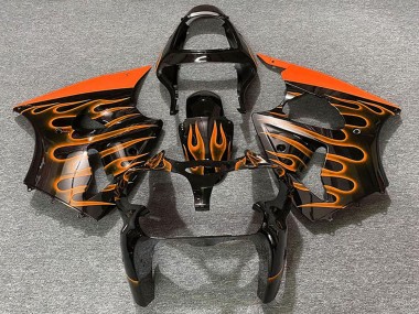 Cheap 2000-2002 Kawasaki ZX6R Motorcycle Fairings - Glossy Black Orange Flame