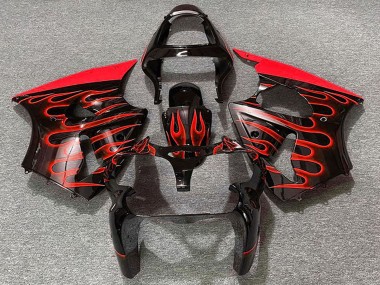 Cheap 2000-2002 Kawasaki ZX6R Motorcycle Fairings - Glossy Black Red Flame