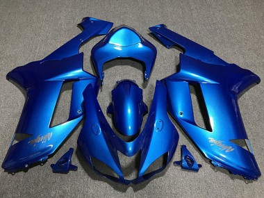 Cheap 2007-2008 Kawasaki ZX6R Motorcycle Fairings - Glossy Blue Chrome Logo