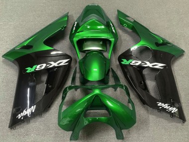 Cheap 2003-2004 Kawasaki ZX6R Motorcycle Fairings - Green Glossy Black