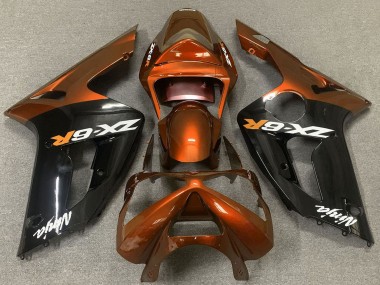Cheap 2003-2004 Kawasaki ZX6R Motorcycle Fairings - Orange Glossy Black
