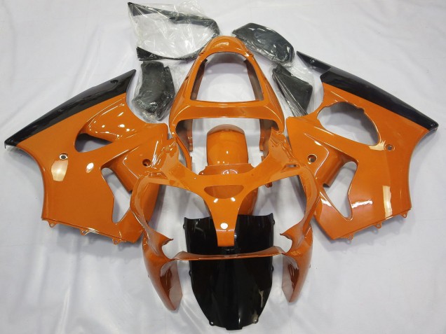 2000-2002 Kawasaki ZX6R Motorcycle Fairings - Orange Glossy Black