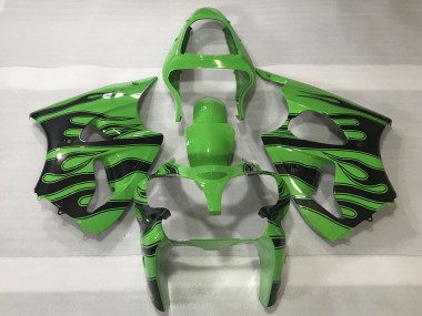 Cheap 2000-2002 Kawasaki ZX6R Motorcycle Fairings - Green Black Flame