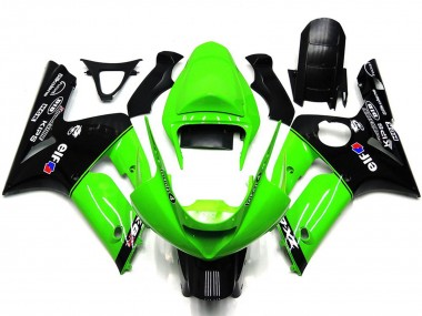 Cheap 2003-2004 Kawasaki ZX6R Motorcycle Fairings - Green Glossy Black Elf Silkolene
