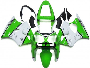 Cheap 2000-2002 Kawasaki ZX6R Motorcycle Fairings - White Green Black Bridgestone Silkolene