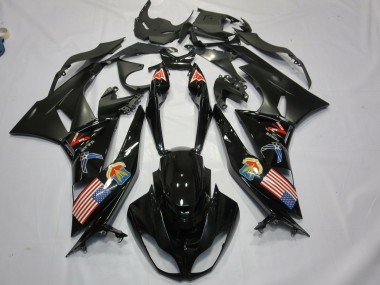 Cheap 2009-2012 Kawasaki ZX6R Motorcycle Fairings - Glossy Black Matte Black American Flag