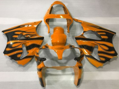 Cheap 2000-2002 Kawasaki ZX6R Motorcycle Fairings - Orange Black Flame