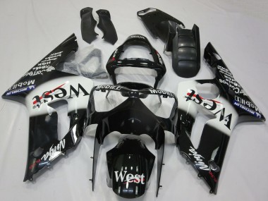Cheap 2003-2004 Kawasaki ZX6R Motorcycle Fairings - Glossy Black White West