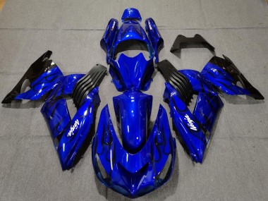 Cheap 2006-2011 Kawasaki ZX14R Motorcycle Fairings - Blue Black Flame