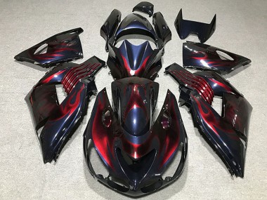 Cheap 2006-2011 Kawasaki ZX14R Motorcycle Fairings - Chameleon Blue Black Red Flame