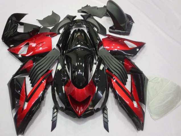 2006-2011 Kawasaki ZX14R Motorcycle Fairings - Red Glossy Black Stripe