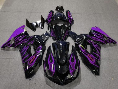 Cheap 2006-2011 Kawasaki ZX14R Motorcycle Fairings - Glossy Black Purple Flame